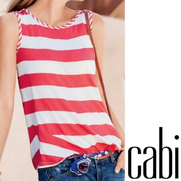 CAbi Carousel Asymmetrical Red and White Striped Tank Top Size XS Oversized - Picture 4 of 12